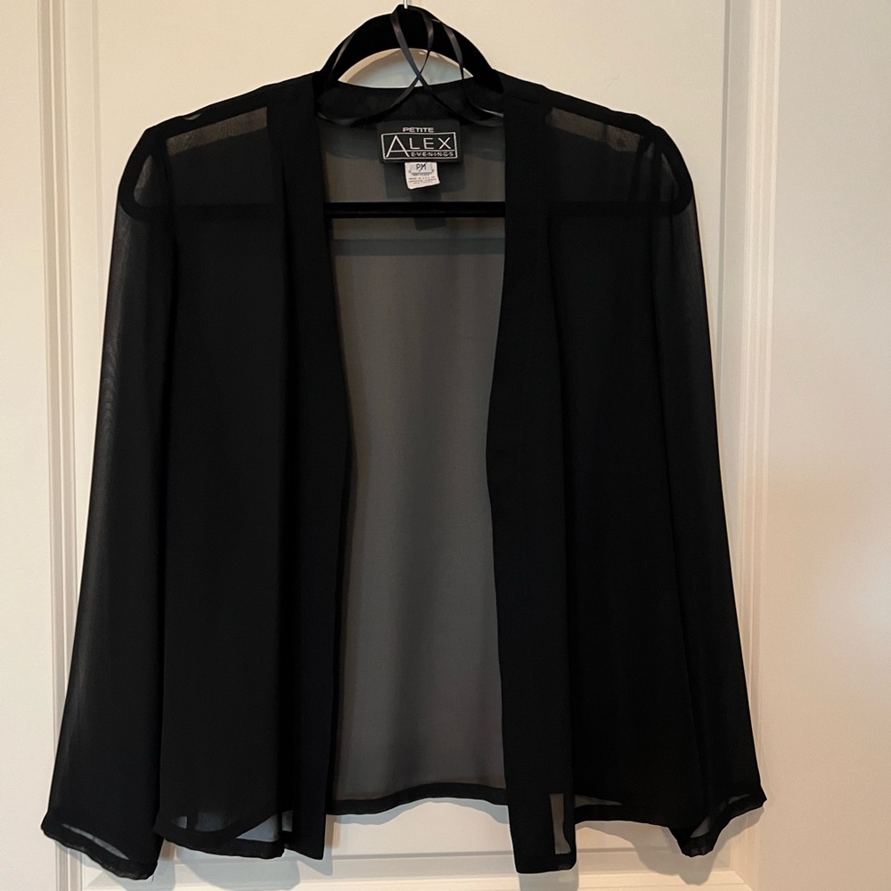 Alex Evenings Black Sheer Open-Front Blazer